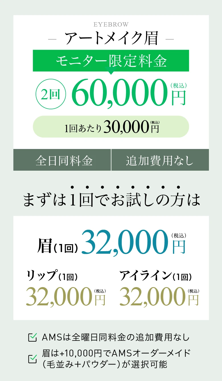 モニター限定 眉（2回）60,000円（税込）